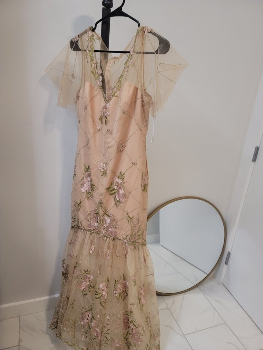 Marchesa Notte Floral Embroidered Gown Blush(Peach) NWT Sz 14  New